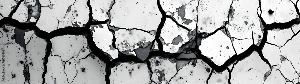 Fototapeta premium A solitary tree emerges from a monochromatic abstract landscape, its gnarled branches reaching out towards the cracked surface, symbolizing resilience and beauty in the face of adversity