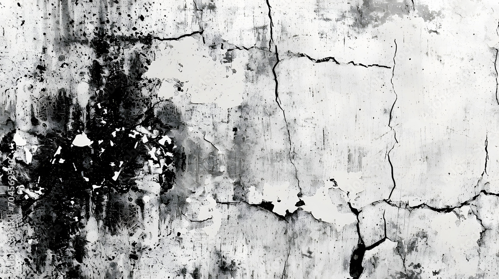 A monochromatic masterpiece, the white wall adorned with abstract black spots exudes a sense of imperfection and intrigue, evoking thoughts of hidden stains and a unique artistic style