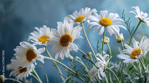 Bright daisies in solitude against a blue backdrop.