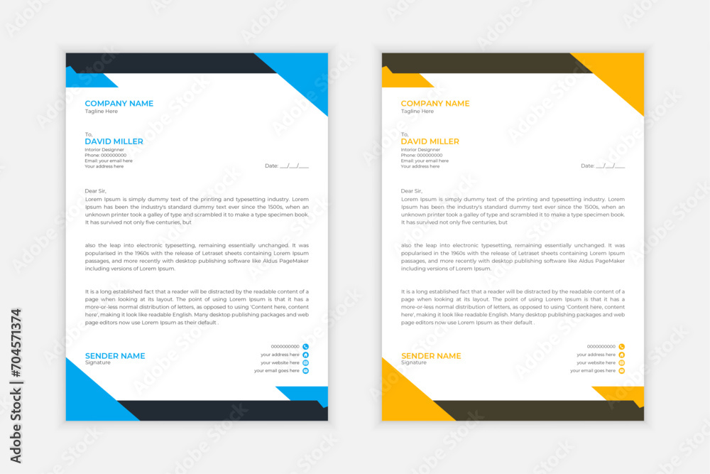 Creative and Modern Letterhead Design, Vector Graphic Design, A4 Size, Blue and Yellow Creative and Modern Letterhead Design, Vector Graphic Design, A4 Size, Blue and Yellow
