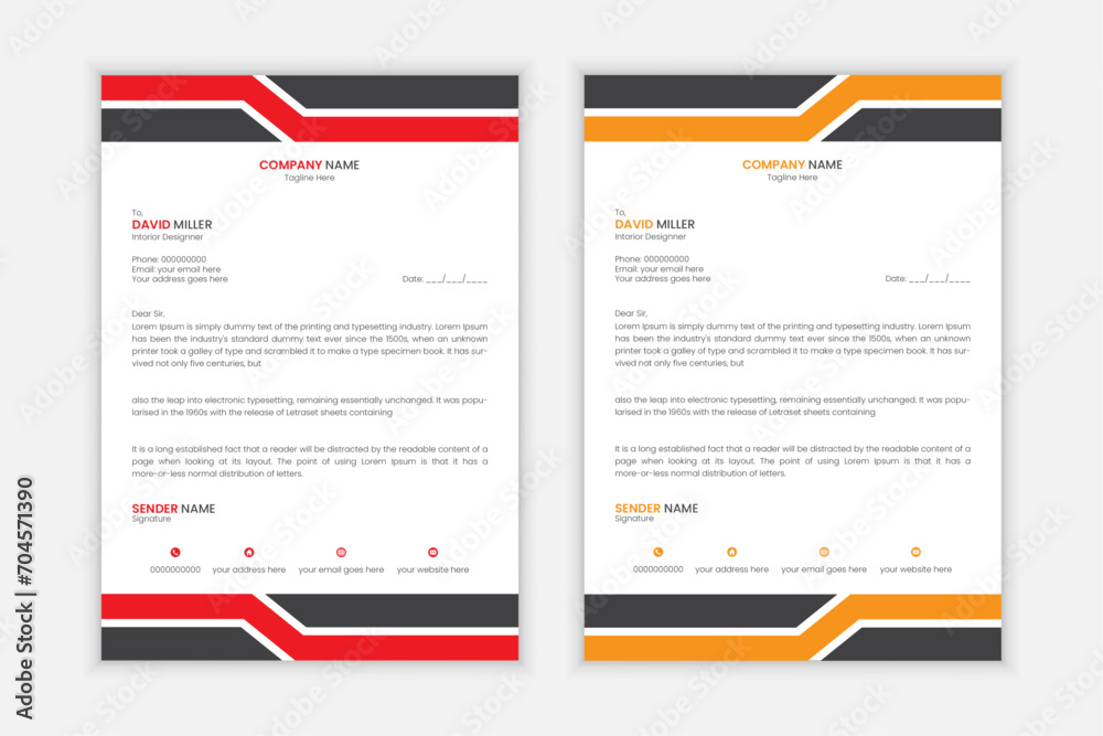 Creative and Modern Letterhead Design, Vector Graphic Design, A4 Size, Red and Yellow