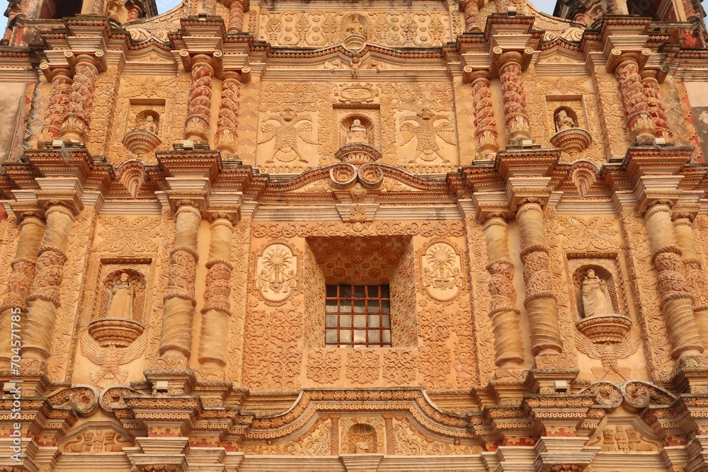 Elaborate facade of the church/Templo de Santo Domingo de Guzman in San Cristobal de las Casas, Chiapas, Mexico