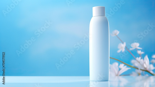 natural cosmetic blank bottle packaging in Abstract blue background beauty and spa concept,3d rendering