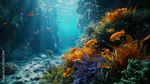 Tropical palette: underwater world with rich shades that create the impression of underwater parad