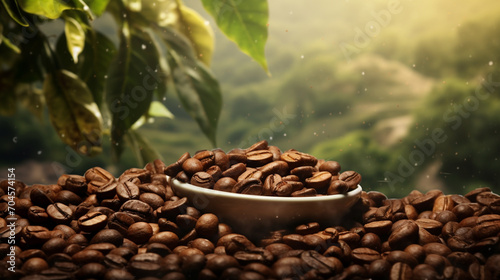 coffee beans on the background of nature. delicious aromatic coffee.Generative AI