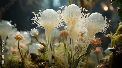 a group of white flowers photo