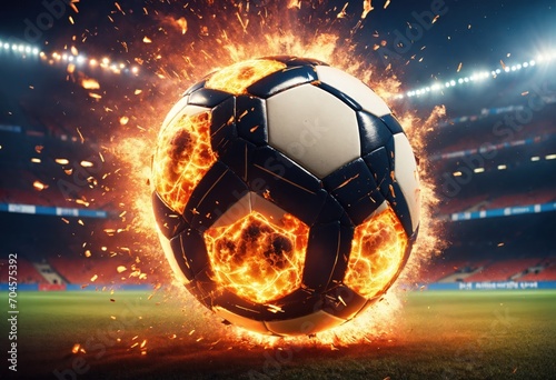 Un ballon de football qui explose dans un stade - generative AI