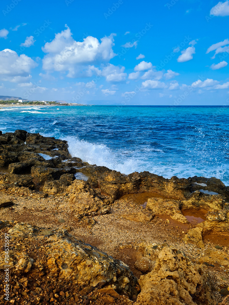 Amazing sea wallpaper on Greece isand with rocks on beach
