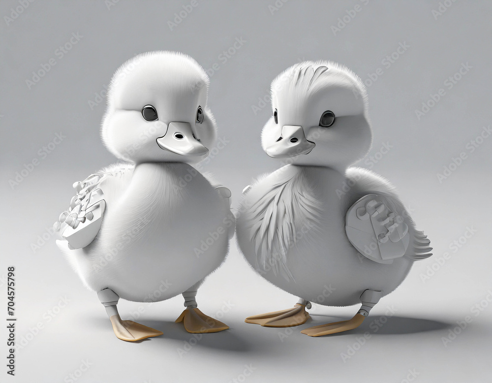 Cute two white cartoon ducklings on white background Cute two white cartoon ducklings on white background