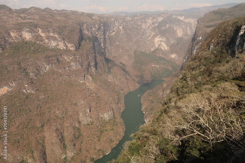 Spectacular view on the Sumidero Canyon/Canon del Sumidero from its view point/mirador/observation deck, Chiapas, Mexico