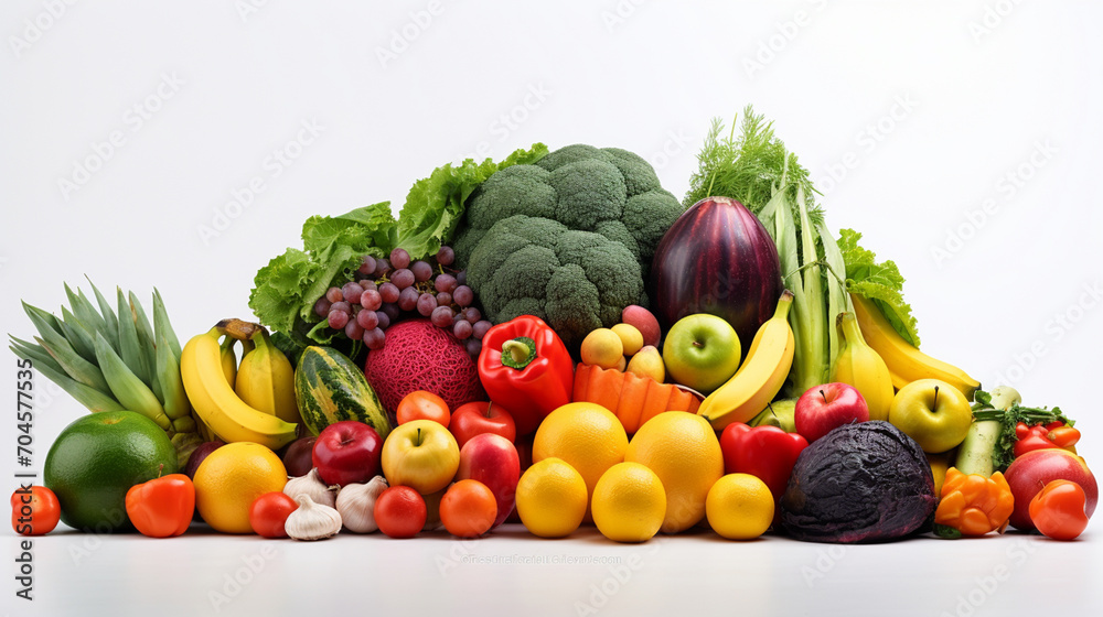 Fruits and vegetables on a white background. banner.Generative AI Fruits and vegetables on a white background. banner.Generative AI