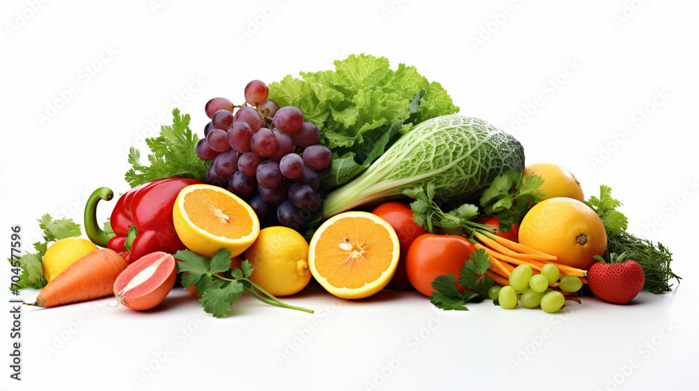 vegetables and fruits on a white background. Healthy food background.Generative AI vegetables and fruits on a white background. Healthy food background.Generative AI