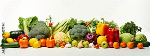 Fruits and vegetables on a white background. banner.Generative AI