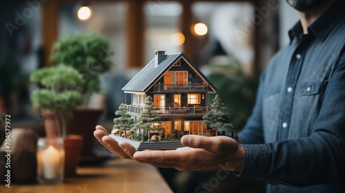 model of the house in hand