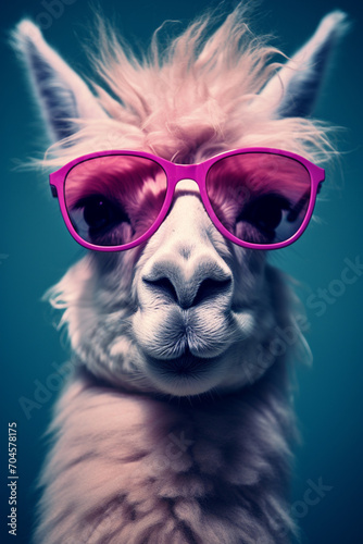 Llama in glasses, funny animal.Generative AI © Артур Комис