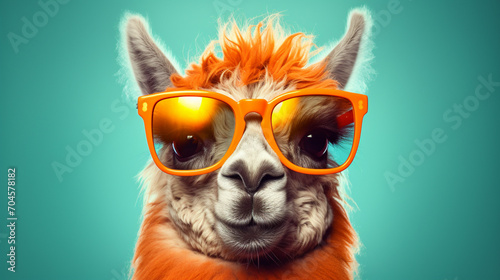 Llama in glasses  funny animal.Generative AI