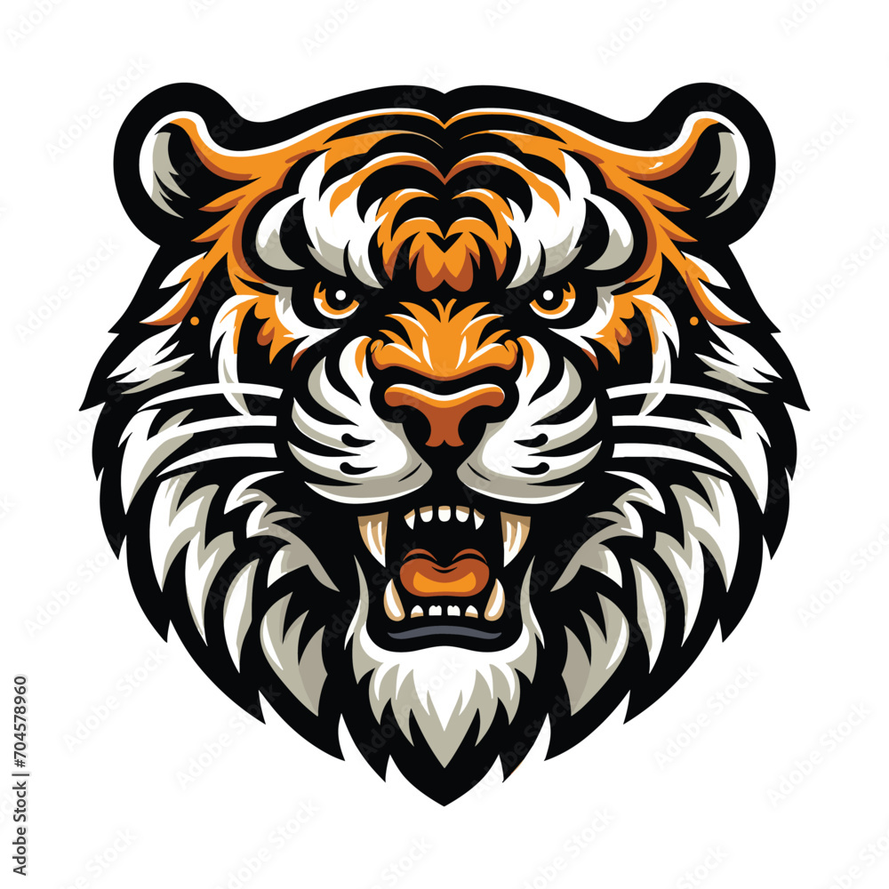 wild animal tiger head face mascot design vector illustration, logo template isolated on white background