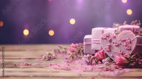 Handmade soap bars with lavender flowers.Generative AI