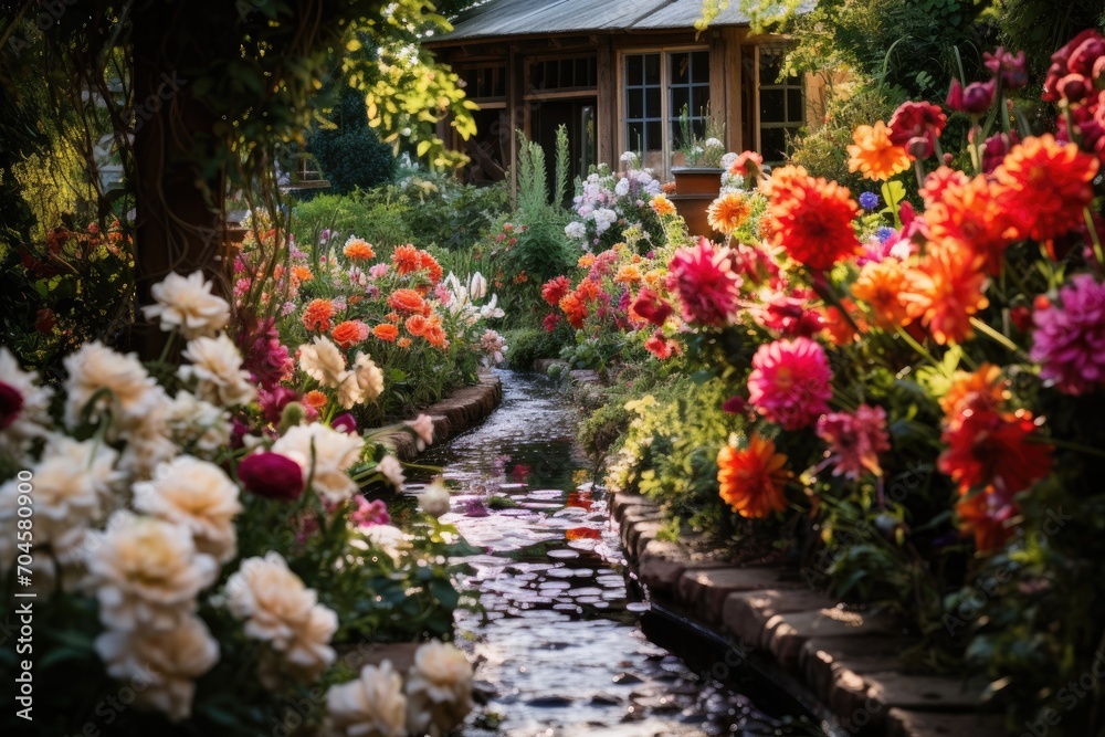 A breathtaking garden bursting with an abundance of vibrant and diverse flowers in a myriad of colors, A lush garden filled with mom's favorite flowers, AI Generated A breathtaking garden bursting with an abundance of vibrant and diverse flowers in a myriad of colors, A lush garden filled with mom's favorite flowers, AI Generated