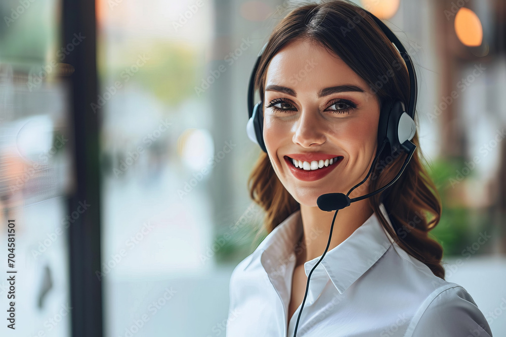 Portrait of a young female call center agent. AI generative Portrait of a young female call center agent. AI generative