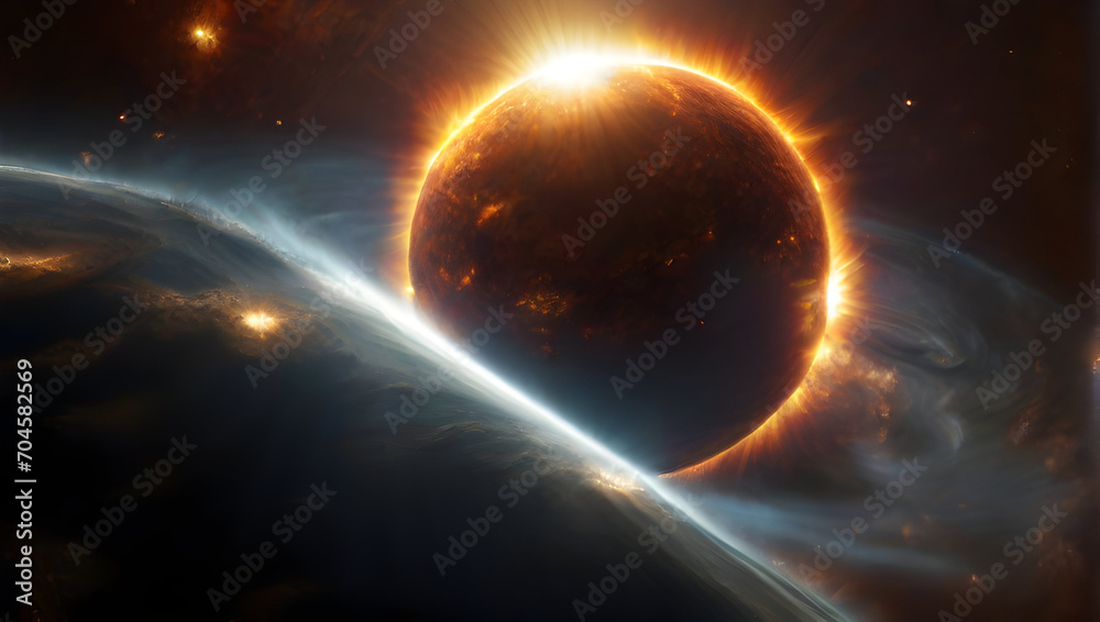 planet in space. 3d render of a planet with stars and smoke