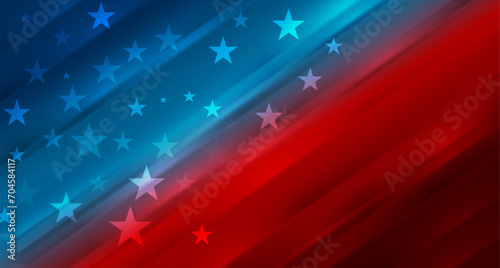 Blue and red concept smooth USA flag abstract vector background with stars and stripes photo