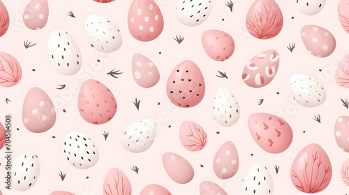 Seamless Background of painted Easter Eggs in blush Watercolors. Easter Wallpaper