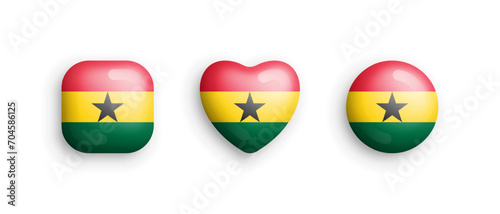 Free Download Ghana Official National Flag 3D Vector Glossy Icons In Rounded Square, Heart And Circle Form Isolated On White Back. Ghanaian Sign And Symbols Graphic Design Elements Volumetric Buttons Collection - GFXLoad