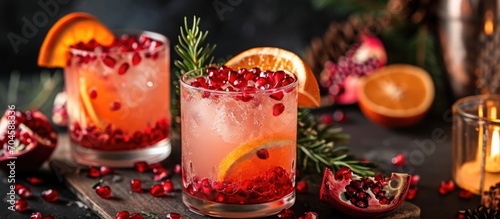 Festive holiday cocktail with citrus and pomegranate. photo