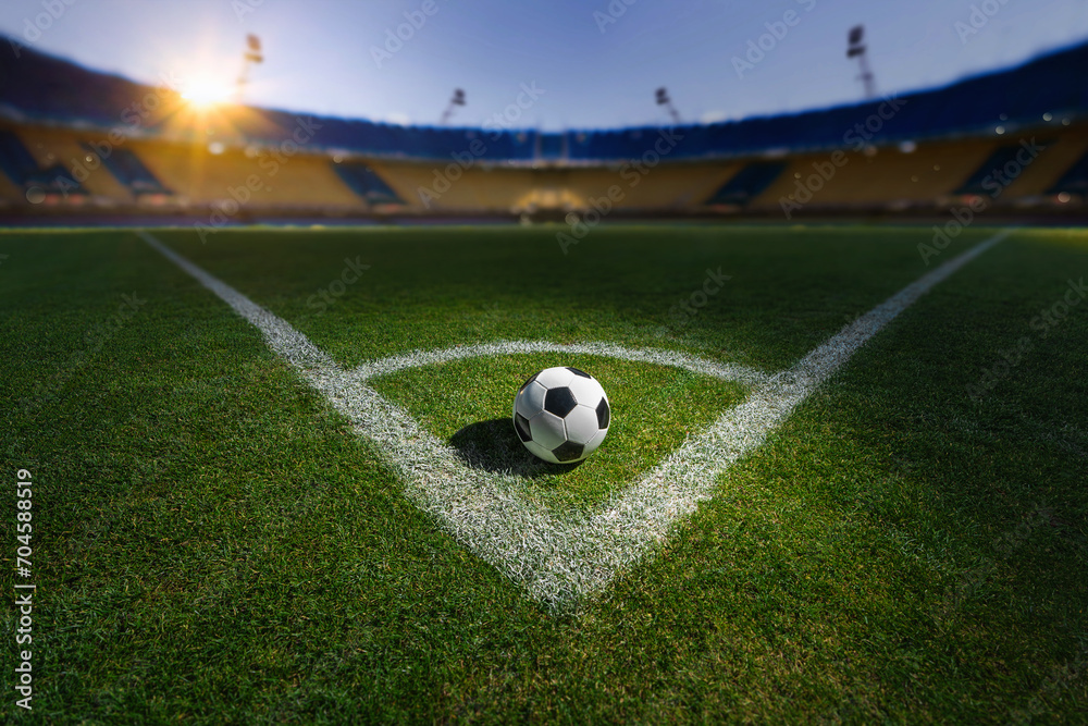 textured soccer game field with ball on corner marker the soccer goal. textured soccer game field with ball on corner marker the soccer goal.