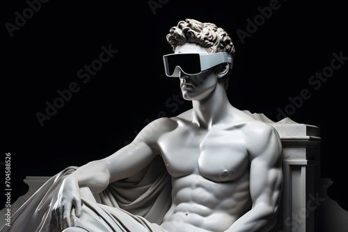 Greek Roman Style Statue thinker with VR glasses
