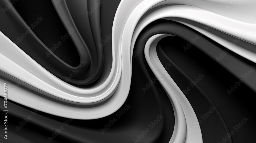 Fototapeta premium The beautiful black and white wavy fabric. Smooth elegant silk with folds in full screen. Delicate cloth. Abstract background. Illustration for banner, cover, brochure or presentation.