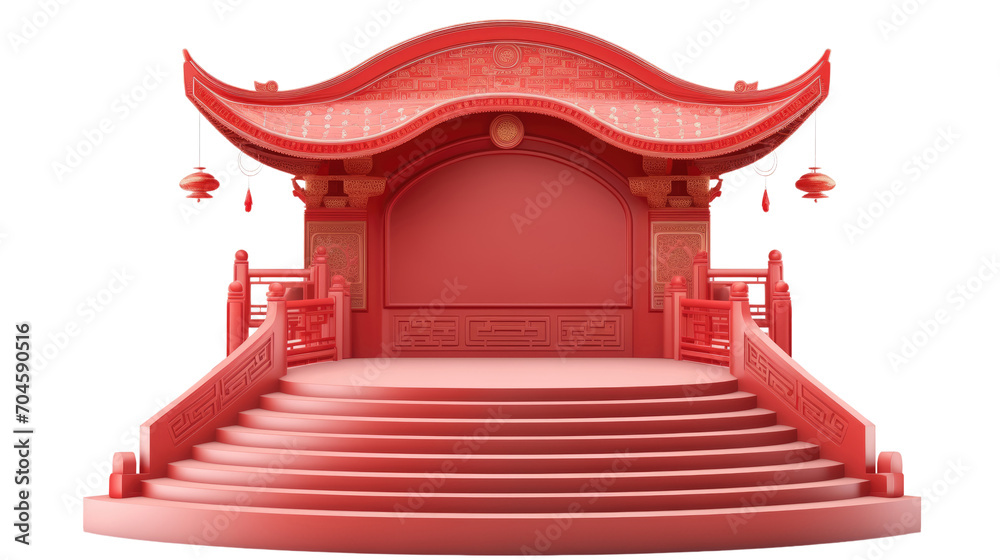 Small Red Chinese pavilion podium for product display isolated on transparent background. Design for Chinese New Year celebration, advertising or product presentation, banner, flyer. - obrazy, fototapety, plakaty 