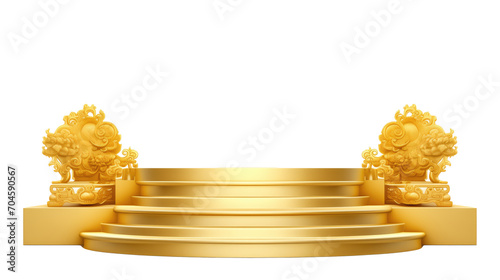 Golden podium with chinese elements isolated on transparent background.