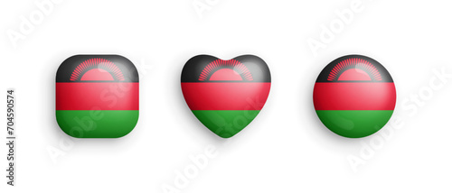 Free Download Malawi Official National Flag 3D Vector Glossy Icons In Rounded Square, Heart And Circle Form Isolated On White Back. Malawian Sign And Symbols Graphic Design Elements Volumetric Buttons Collection - GFXLoad