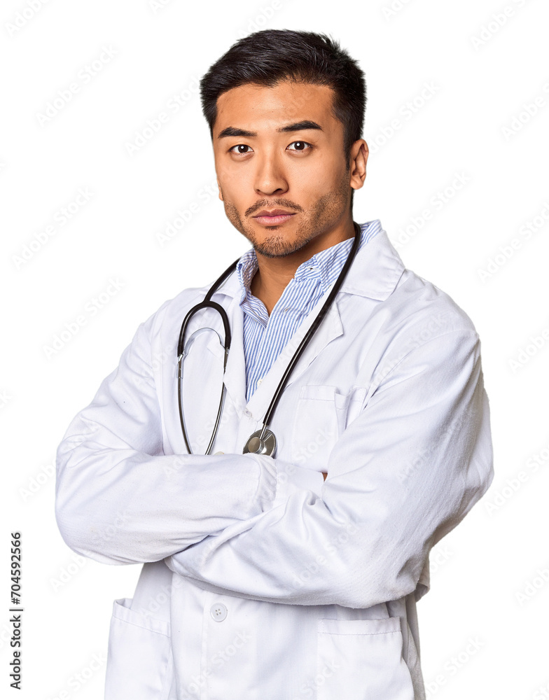 Chinese male doctor posed against studio background Chinese male doctor posed against studio background