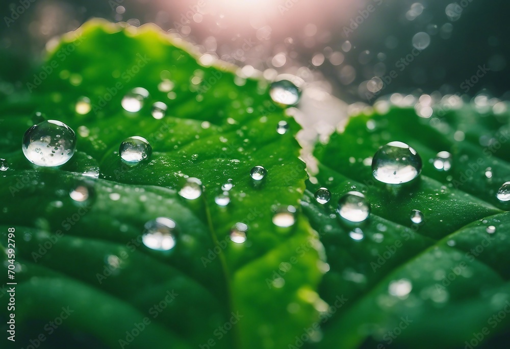 Large beautiful drops of transparent rain water on a green leaf macro Droplets of water sparkle Large beautiful drops of transparent rain water on a green leaf macro Droplets of water sparkle