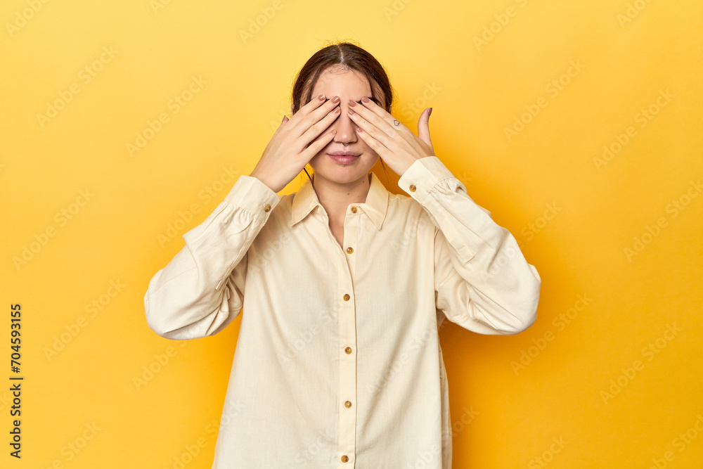 afraid covering eyes with hands. afraid covering eyes with hands.