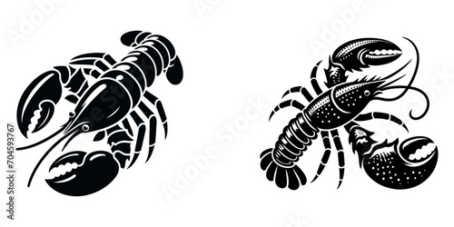 Lobster black silhouette set, vector illustration.