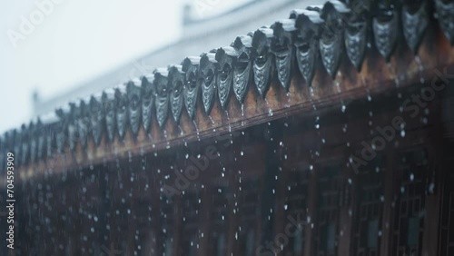 ancient house in rain