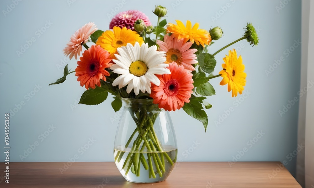 multicolored flowers in a vase on a light background multicolored flowers in a vase on a light background