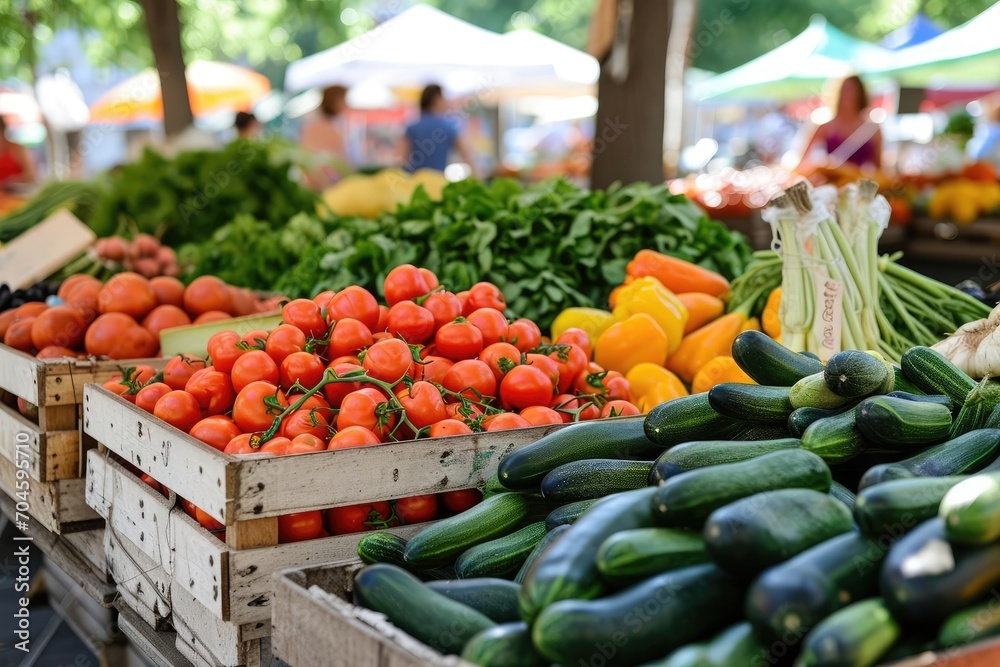 Lively farmer's market with fresh fruits and vegetables