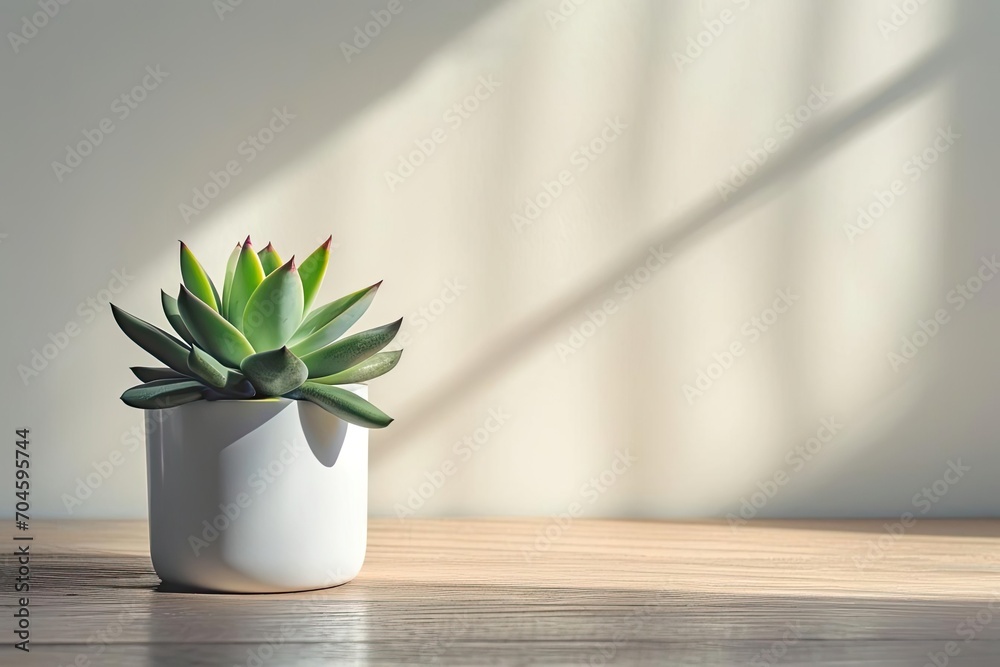 Minimalistic setting with a single succulent plant in a white pot Minimalistic setting with a single succulent plant in a white pot