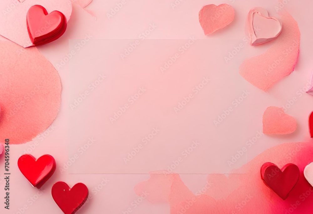 Happy Valentine's Day greeting cards or background with heart and rose on pink background. background  of love for Happy Women's, Mother's, Valentine's Day, birthday greeting card design.