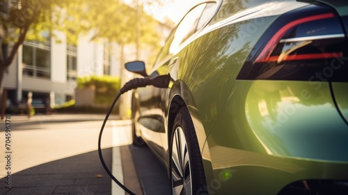 future of transportation with our image— an electric car gracefully charging its battery. A symbol of sustainability, innovation, and clean energy revolutionizing the roads