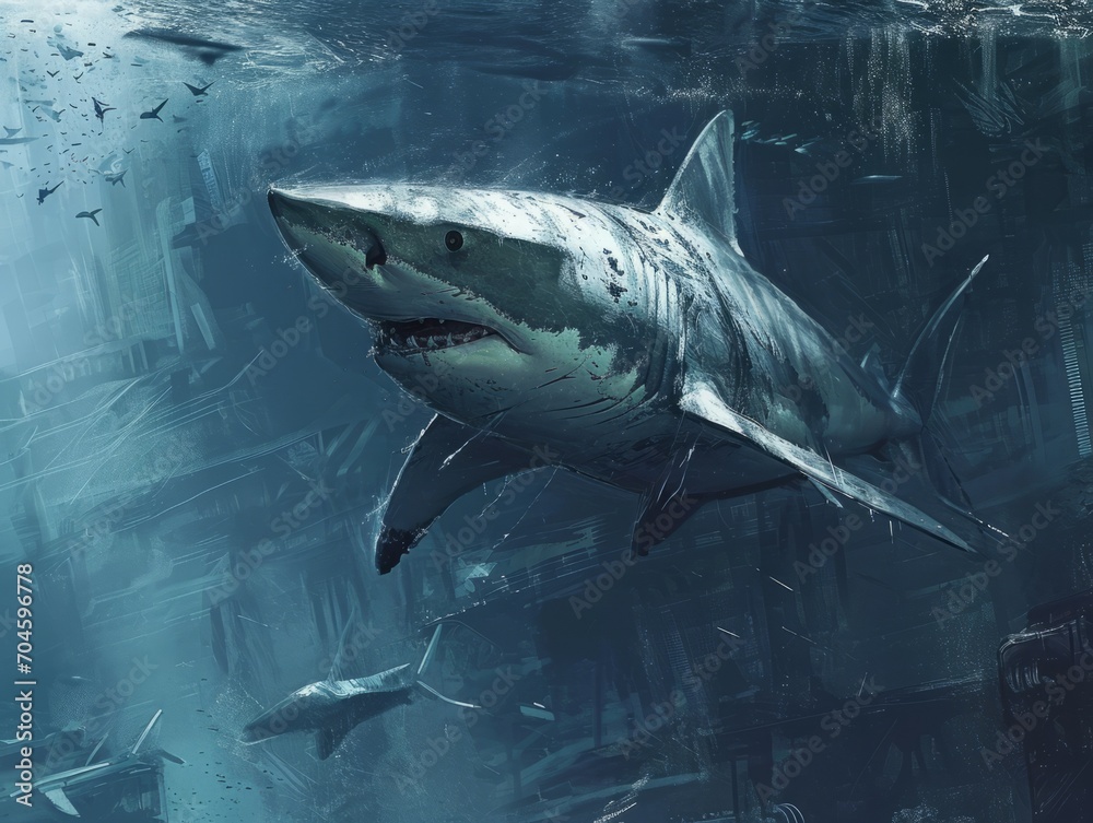 Fototapeta premium Epic Shark Vortex: Sci-Fi Underwater Anomaly