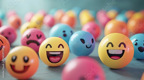 Funny colorful eggs with smiley faces photo