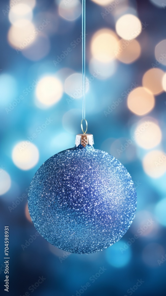 Blue Christmas Ornament Hanging from String Blue Christmas Ornament Hanging from String