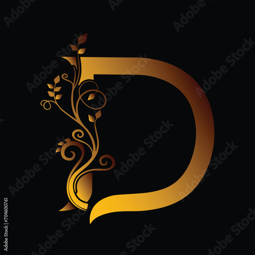 Single letter floral decoration art in golden effect vector illustration
