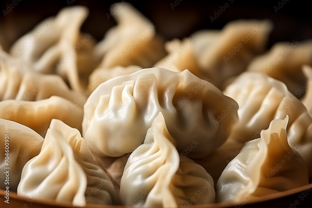 Close-up Chinese Dumpling, lucky foods in the Chinese New Year - GenertiveAI - obrazy, fototapety, plakaty 